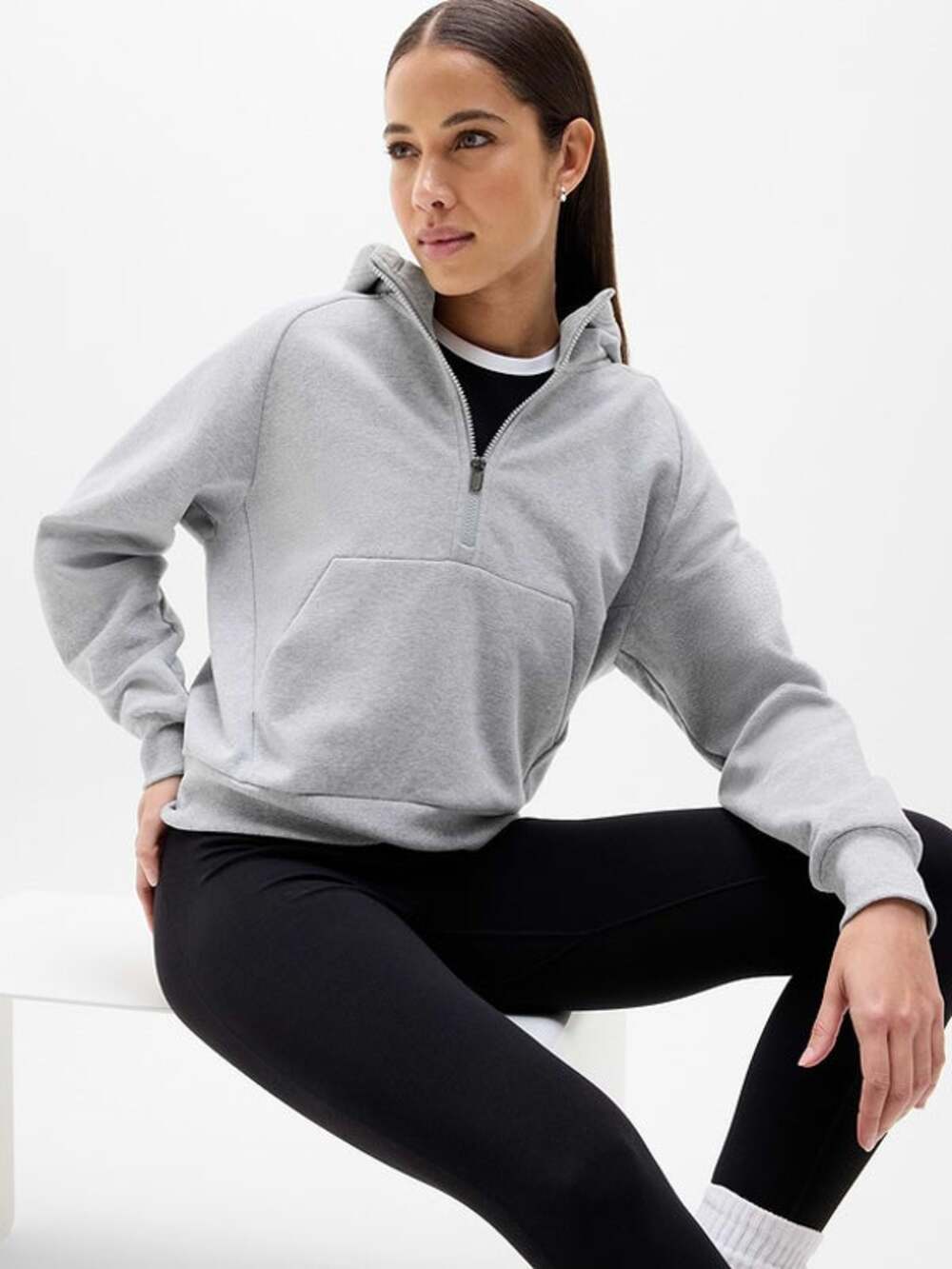 Athleta Women’s Grey 1/2 Zip Fleece Hoodie Size Medium